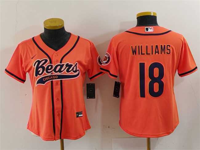Women%27s Chicago Bears #18 Caleb Williams Orange With Patch Cool Base Stitched Baseball Jersey(Run Small)